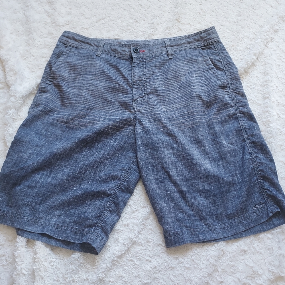 O'Neill Ventura Blue Gray Flat Front Hybrid Board Shorts 34 Beach Athleisure